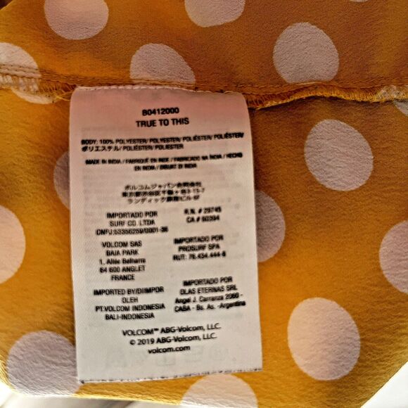 Volcom Cami Top Women's M Read The Room Spaghetti Strap Yellow Polka Dot Ruffle - Picture 9 of 10